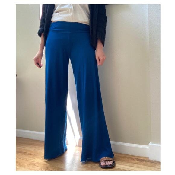 FUZZI Pants - Fuzzi Royal Blue Wide-Leg Pants Tulle Stretch Foldover Waistband Sz L